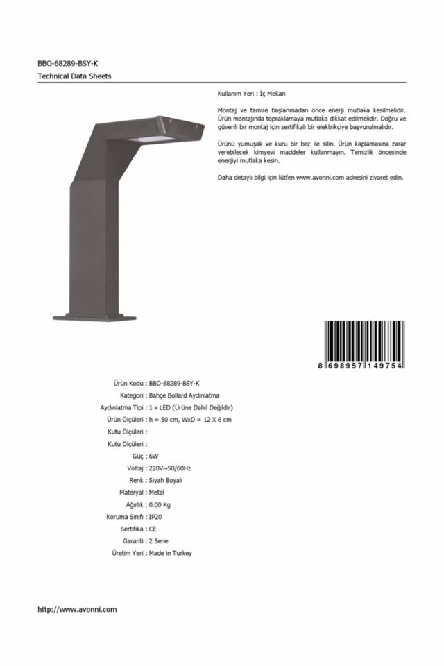 Bahçe Bollard LED 6W 12x6cm Alüminyum Profil Siyah Dorbien-BBO-68289-BSY-K