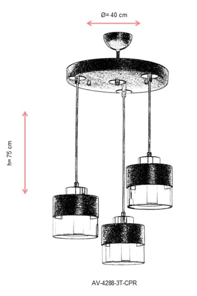 Cabin Modern Avize E27 36W 40cm Metal Bakır Patina Avonni-AV-4288-3T-CPR