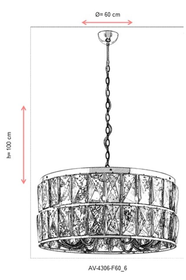 Asel Klasik Avize E14 72W 60cm Metal Siyah Avonni-AV-4306-F60
