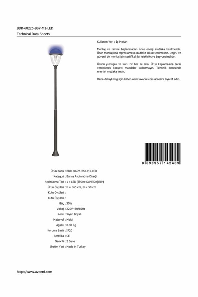 Bahçe Direkleri LED 30W 50cm Çelik Boru Siyah Dorbien-BDR-68225-BSY-M1-LED