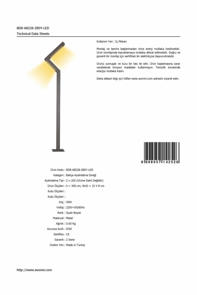 Bahçe Direkleri LED 30W 15x8cm Alüminyum Profil Siyah Dorbien-BDR-68228-2BSY-LED