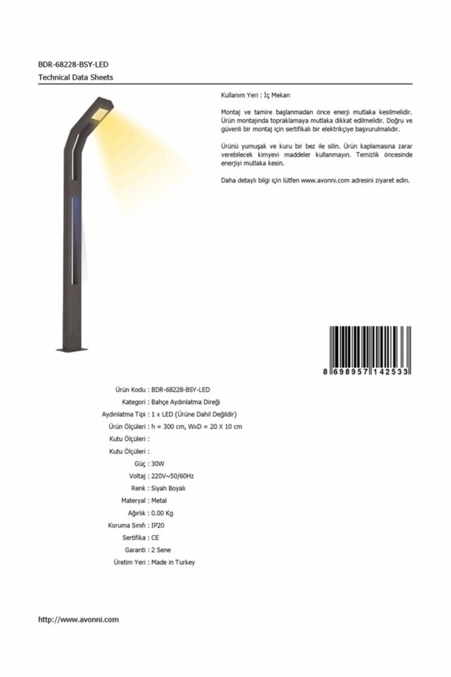 Bahçe Direkleri LED 30W 20x10cm Alüminyum Profil Siyah Dorbien-BDR-68228-BSY-LED