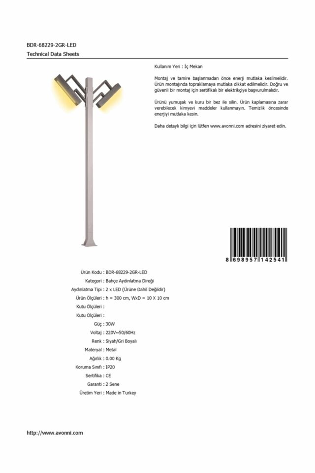 Bahçe Direkleri LED 30W 10x10cm Alüminyum Profil Gri/Siyah Dorbien-BDR-68229-2GR-LED