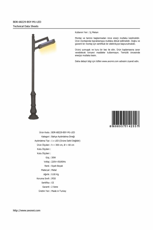 Bahçe Direkleri LED 30W 60cm Çelik Boru Siyah Dorbien-BDR-68229-BSY-M1-LED