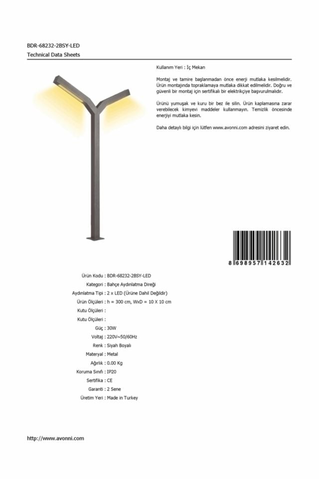 Bahçe Direkleri LED 30W 10x10cm Alüminyum Profil Siyah Dorbien-BDR-68232-2BSY-LED