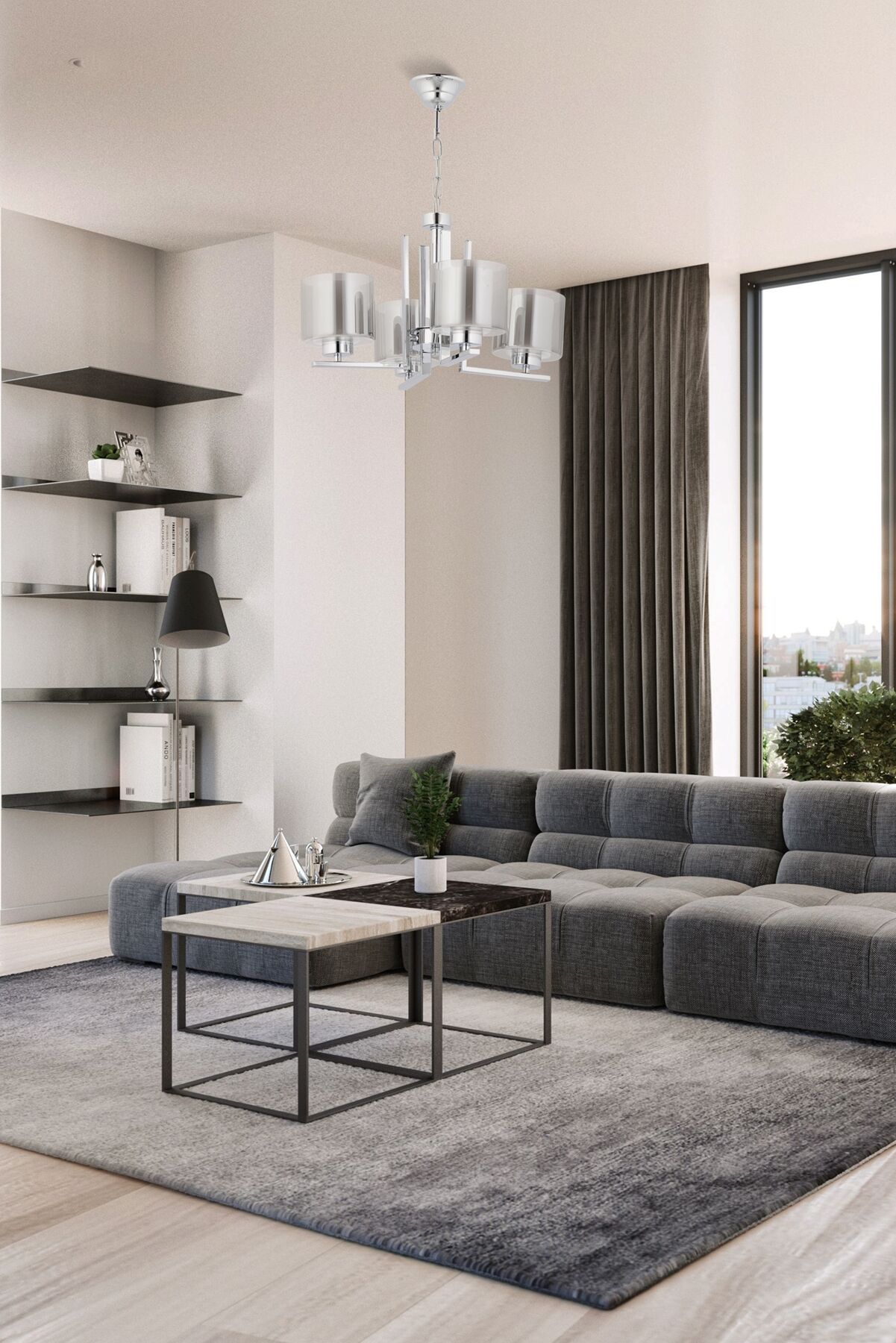 Silindir Modern Avize E27 48W 50cm Metal Krom Dorbien-FZ-7395-4K